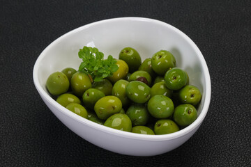Green Campo Real olives in the bowl