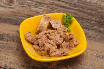 Canned tuna fish in the bowl