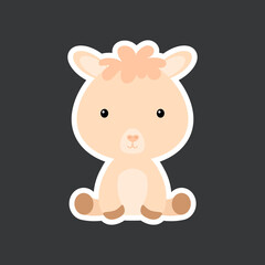 Obraz premium Sticker of cute baby alpaca sitting. Adorable domestic animal character for design of album, scrapbook, card, poster, invitation.