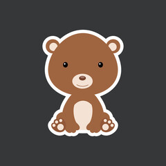Fototapeta premium Sticker of cute baby bear sitting. Adorable woodland animal character for design of album, scrapbook, card, poster, invitation.