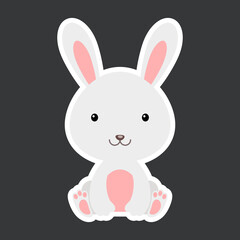 Sticker of cute baby rabbit sitting. Adorable woodland animal character for design of album, scrapbook, card, poster, invitation.