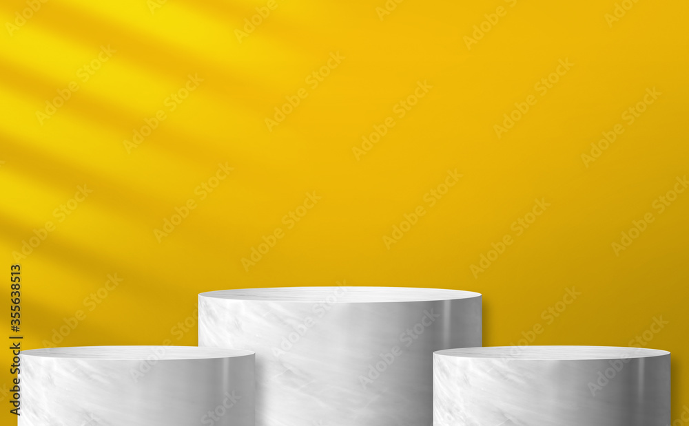 Leinwandbilder glossy marble cylinder stand product display two step with yellow color background with light from w