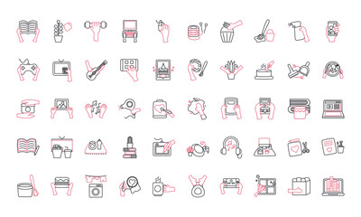 Things to do at home line style icon set vector design