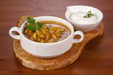 Wild mushroom soup with sour cream