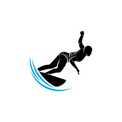 Fototapeta na wymiar Surfing with water wave logo vector template, Illustration symbol, Silhouette design