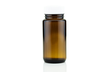 Blank brown glass pill bottle isolated on white background with clipping path