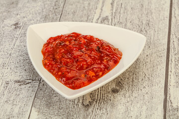 Tomato spicy sauce in the bowl