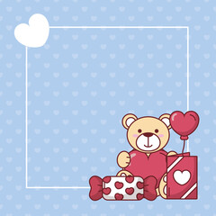 Valentines day teddy bear with heart balloon and candy vector design