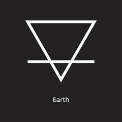 Earth alchemy vector illustration element icon, line symbols. Alchemy icon. Basic mystic elements on black background