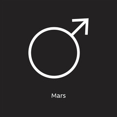 Mars alchemy vector illustration element icon, line symbols. Alchemy icon. Basic mystic elements on black background