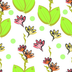 Cute hand-drawn flower seamless pattern.  Can use for print, template, fabric, presentation, textile, banner, poster, wallpaper, digital paper.