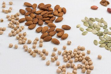 Chickpea pumpkin seeds almonds for energy breakfast.