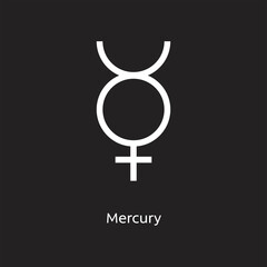 Mercury alchemy vector illustration element icon, line symbols. Alchemy icon. Basic mystic elements on black background