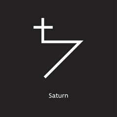 Saturn alchemy vector illustration element icon, line symbols. Alchemy icon. Basic mystic elements on black background