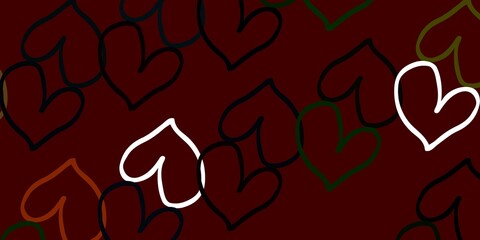 Light Green, Red vector background with Shining hearts.