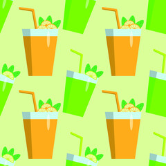 Seamless background of fresh lemonade from lemon and mint. Vector illustration.