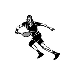 Fototapeta na wymiar Tennis player stylized logo vector template, Illustration symbol, Silhouette design