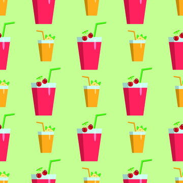 Seamless background of cherry juice and cherry berry. Vector illustration.