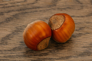 Two ripe tasty Whole hazelnut