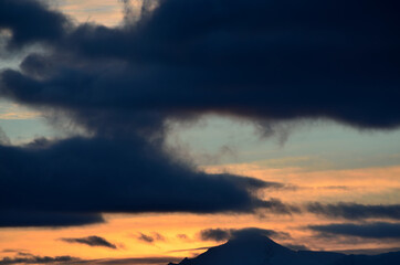 colorful dawn sky over mountain top