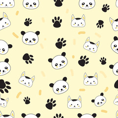 seamless pattren with cute panda and cat illustrations.