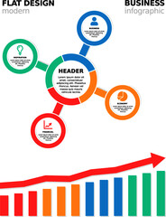 Modern flat graphic business infographics diagram design template with icons and 4 circles. 