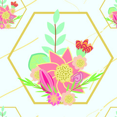 Cute hand-drawn flower seamless pattern.  Can use for print, template, fabric, presentation, textile, banner, poster, wallpaper, digital paper.