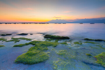 morning scenery on the coast of Lombok. Long exposure.