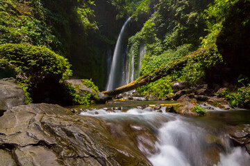LOMBOK, INDONESIA : 18/09/2016 - Tiu Kelep waterfall in Senaru, Lombok, Indonesia. Too many tourists from abroad.