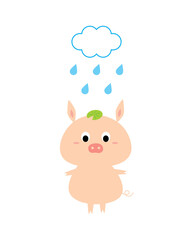 cute pig in rain cartoon vector