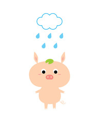 cute pig in rain cartoon vector