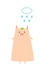 cute pig in rain cartoon vector