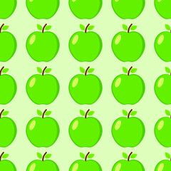 Seamless background of  green apple. Vector illustration.