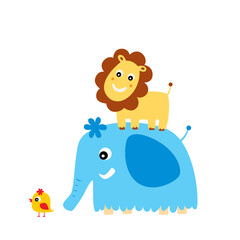 cute lion elephant bird cartoon nursery poster vector