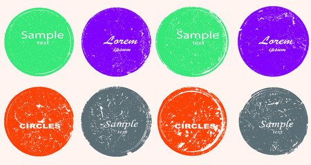 Grunge post Stamps Collection, Circles. Banners, Insignias , Logos, Icons, Labels and Badges Set . vector distress textures.blank shapes.