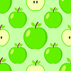 Seamless background of  green apple. Vector illustration.