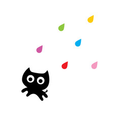 cute cat in rainbow rain graphic vector