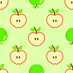 Seamless background of red and green apple. Vector illustration.