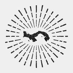Vintage map of Panama. Grunge sunburst around the country. Black Panama shape with sun rays on white background. Vector illustration.