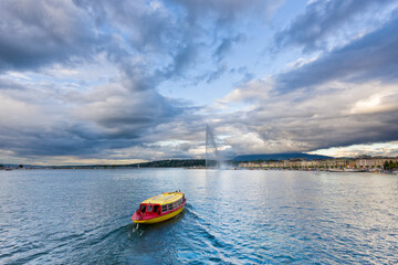 traditional boat runs a lake navigation in Geneva Switzerland 