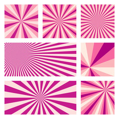 Artistic sunburst background collection. Abstract covers with radial rays. Powerful vector illustration.