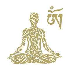 Gold meditating person with Tibetan OM symbol