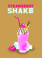 Vector illustration strawberry smoothie cocktail 