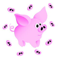 A small pink pig with piglets in a circle.