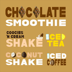 Vector illustration lettering of cocktails and smoothies