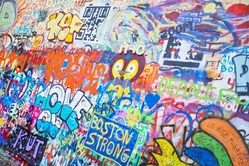 colorful graffiti on the walls of Prague street