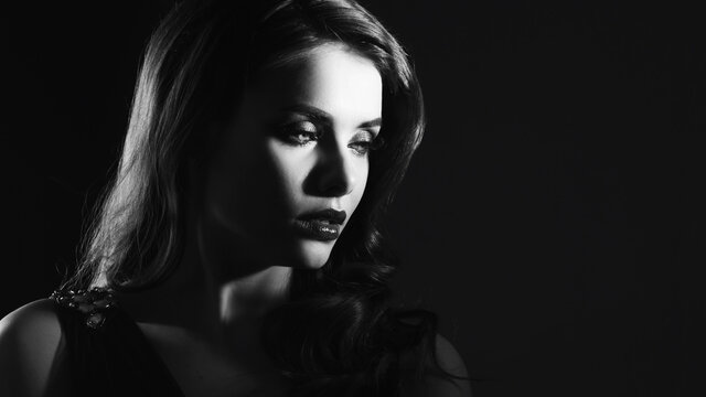 Femme fatale in the style of Noir black and white films,