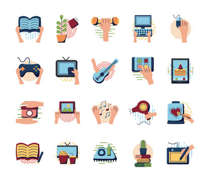 Things To Do At Home Flat Style Icon Set Vector Design