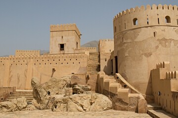 The view of Fort Nakhal. Fortress  built in the 12th-15th centuries from the brick. Oman. Asia.