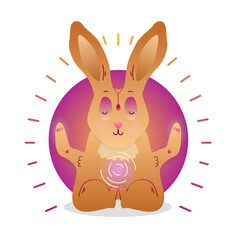 Vector funny cute Rabbit sitting in yoga lotus pose and relaxing meditates. Adorable cartoon animal illustration. Art for design posters, t-shirts, invitations